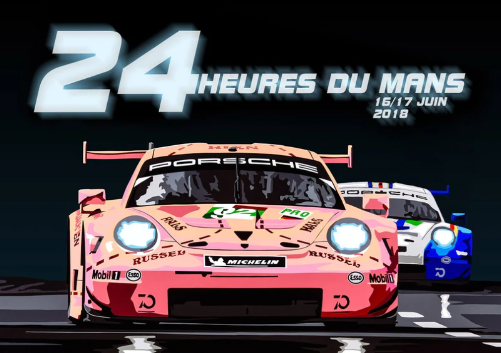 2018 Pink Pig Porsche at Le Mans Race poster (landscape)