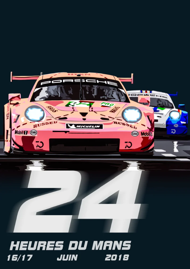 2018 Pink Pig Porsche at Le Mans Race poster (portrait)