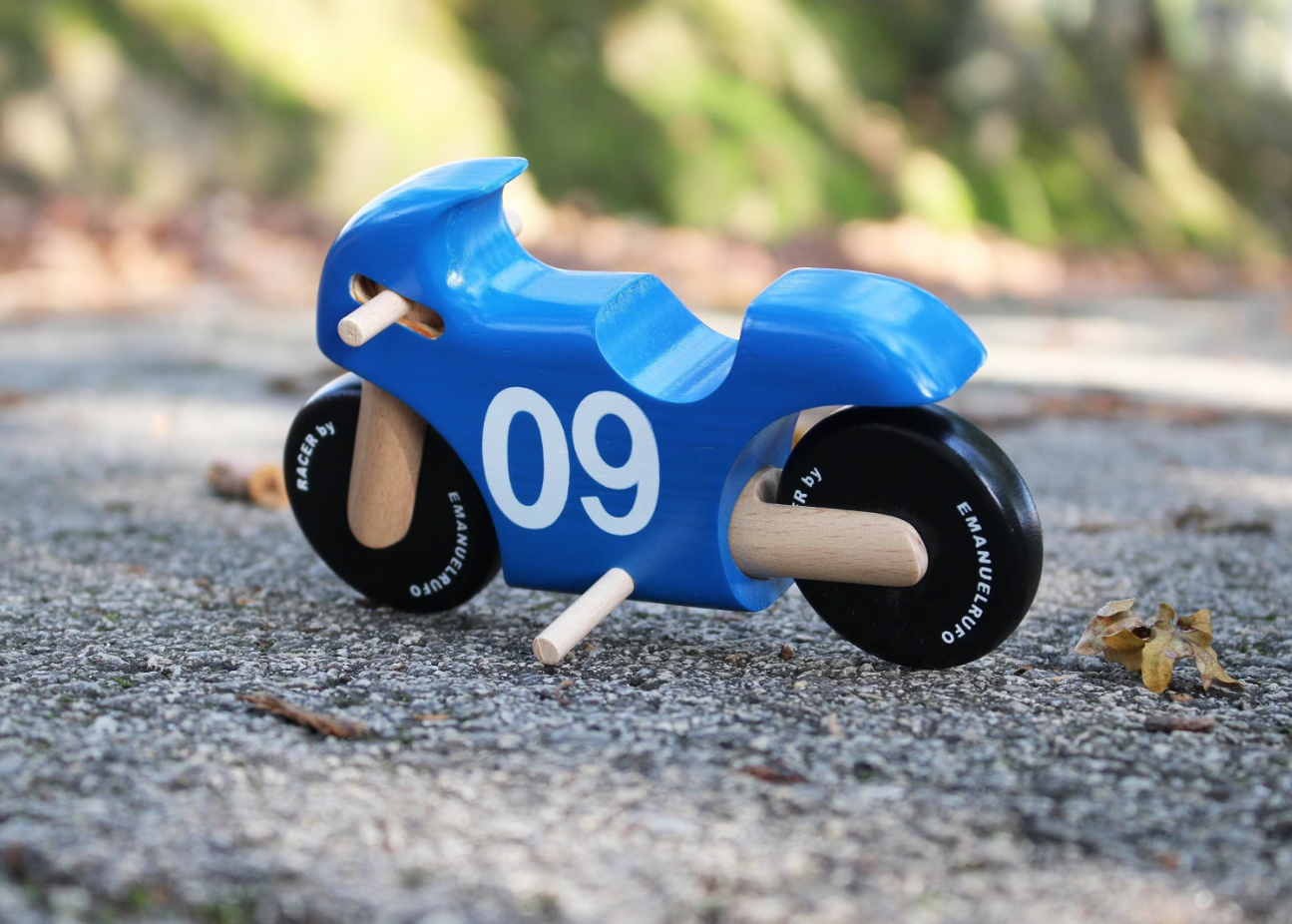 Blue Wooden Toy Motorcycle Gift, Handmade Toy