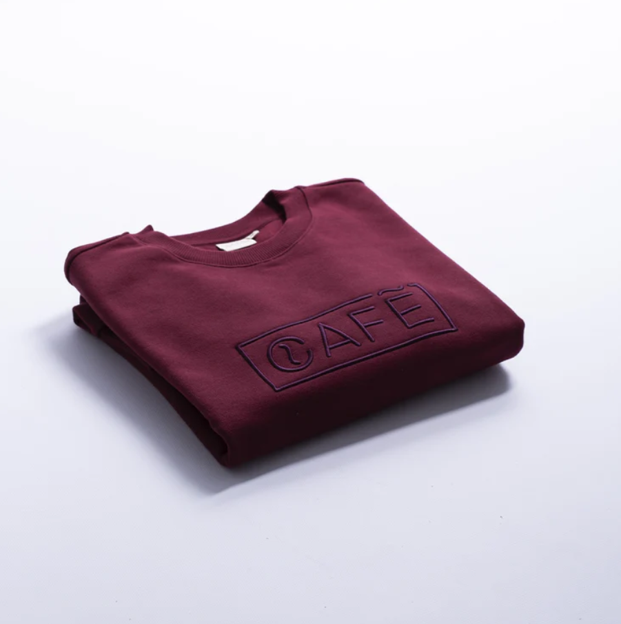 The Café Logo Embroidery Sweater in Burgundy