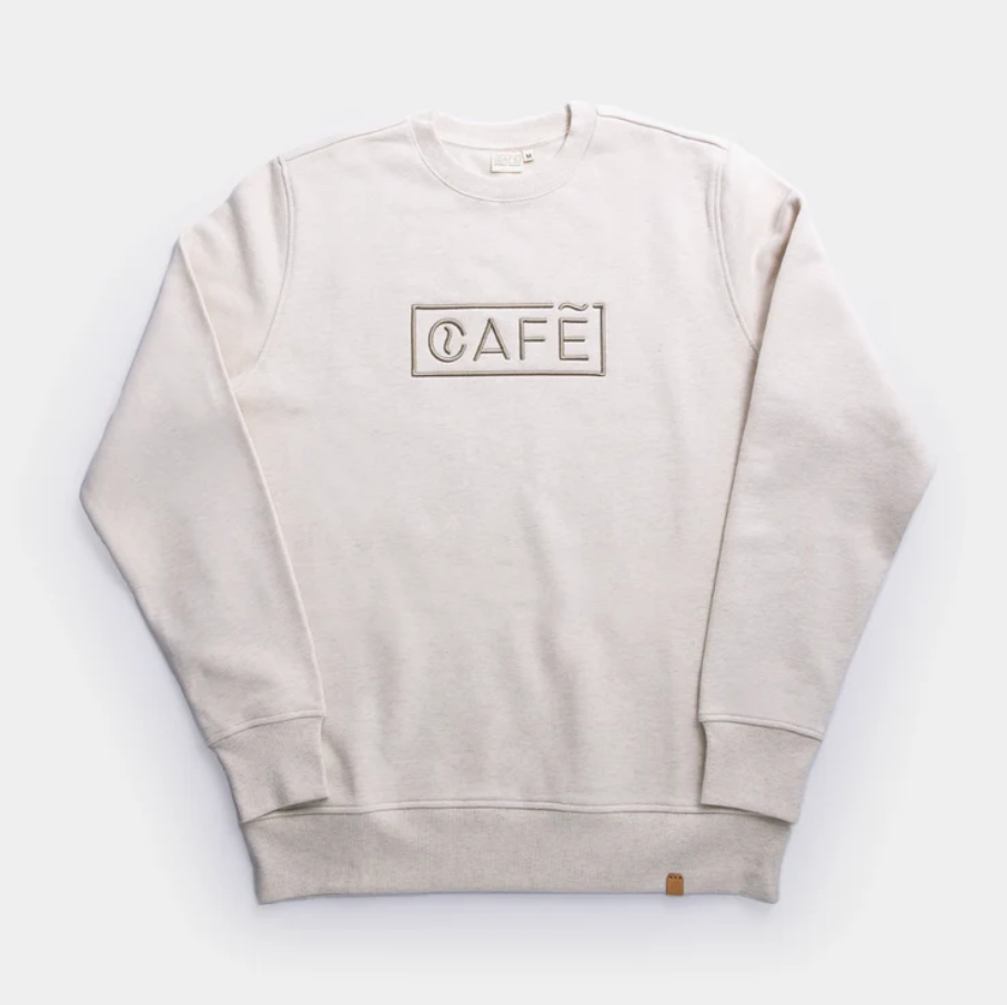The Café Logo Embroidery Sweater in Ecru Melange