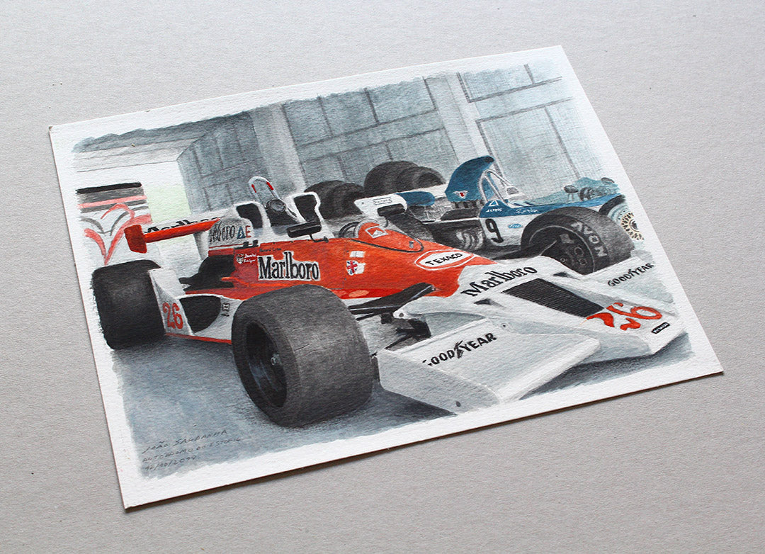 James Hunt's McLaren M26 (1976) & Surtees TS9 (1971) at Estoril Classics 2019 - Original Illustration