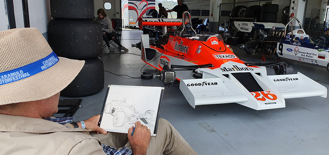 James Hunt's McLaren M26 (1976) & Surtees TS9 (1971) at Estoril Classics 2019 - Original Illustration