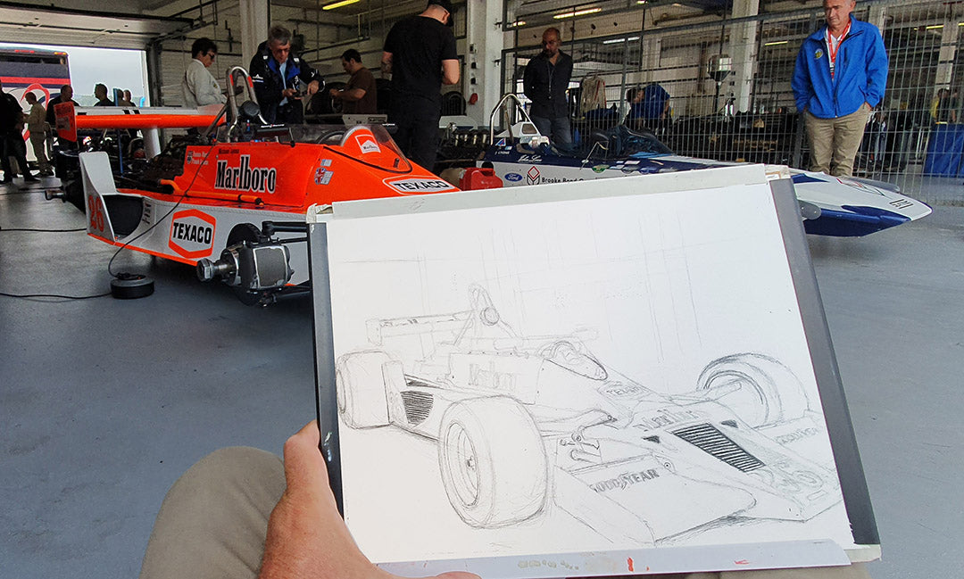 James Hunt's McLaren M26 (1976) & Surtees TS9 (1971) at Estoril Classics 2019 - Original Illustration