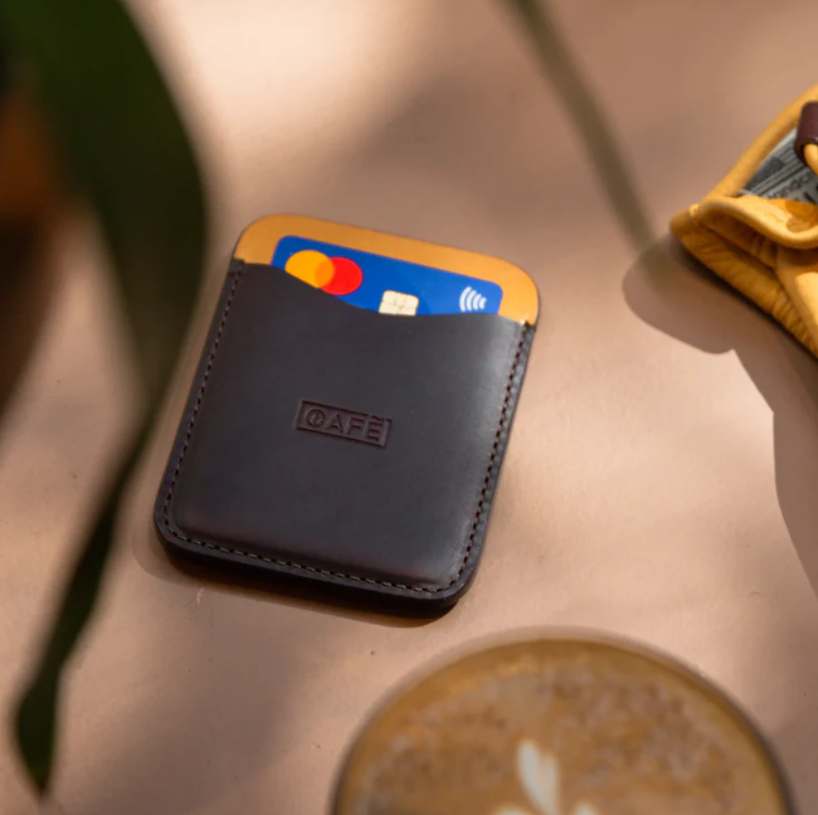 The Leather Card Holder #3 Black Coffee & Spicy Mustard