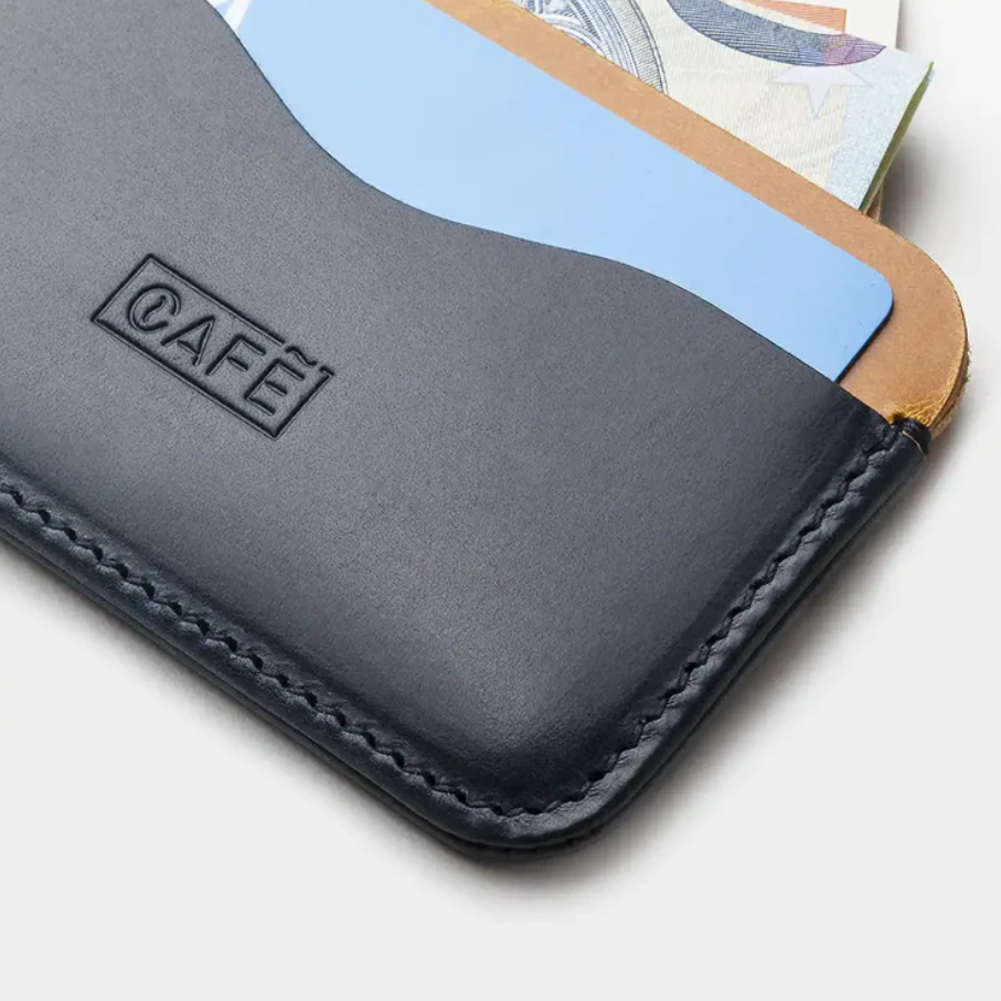 Leather Card Holder Panama - Ocean & Spicy Mustard