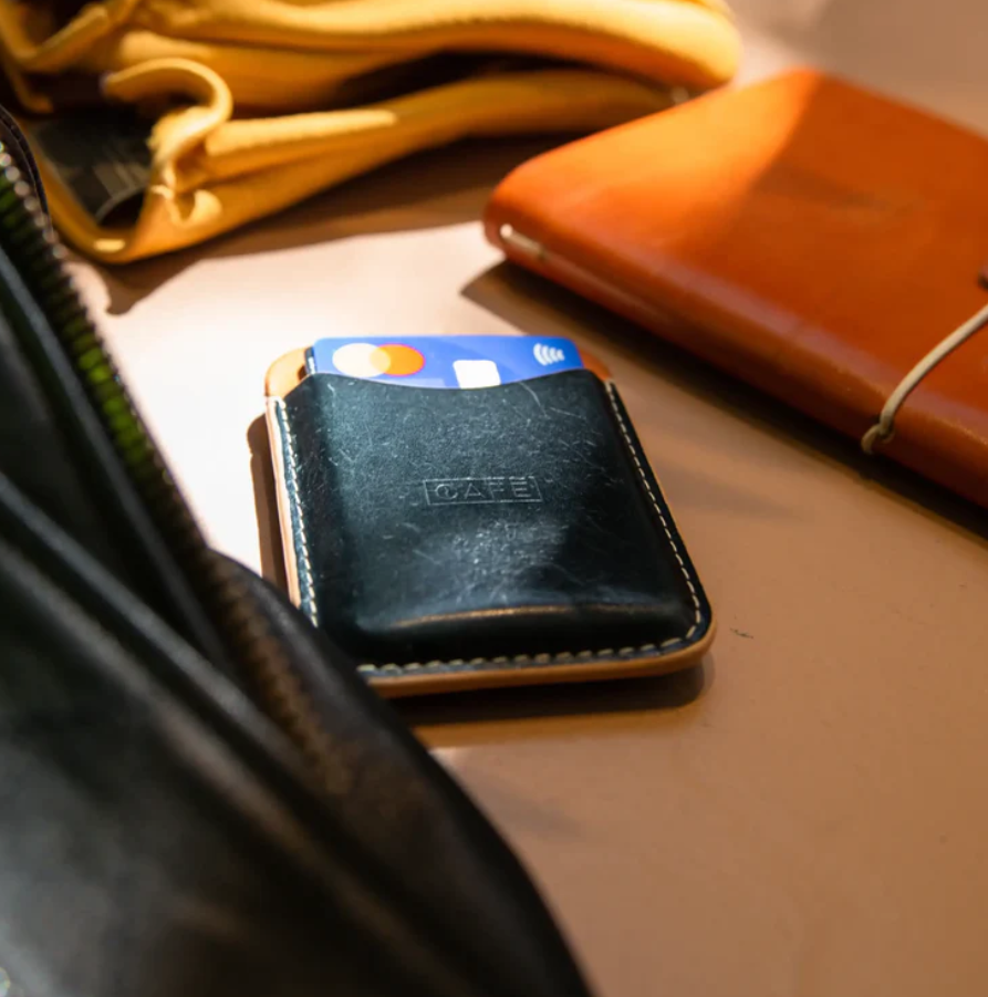 The Leather Card Holder #3 Ocean & Natural