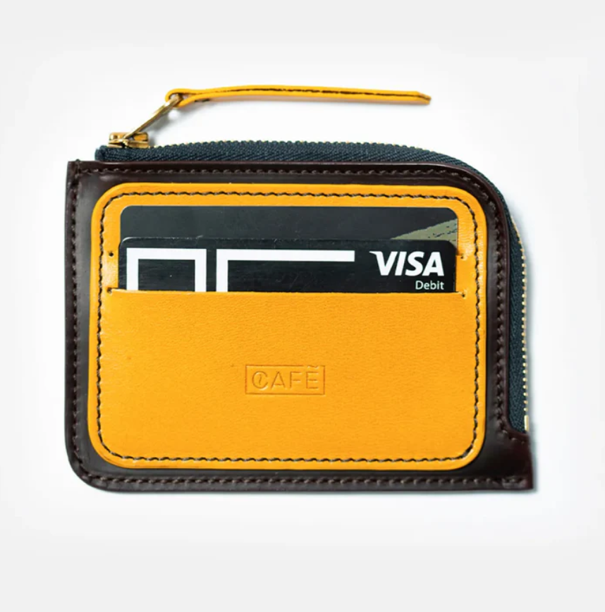 Leather Zip Wallet #2 -Black Coffee & Spicy Mustard