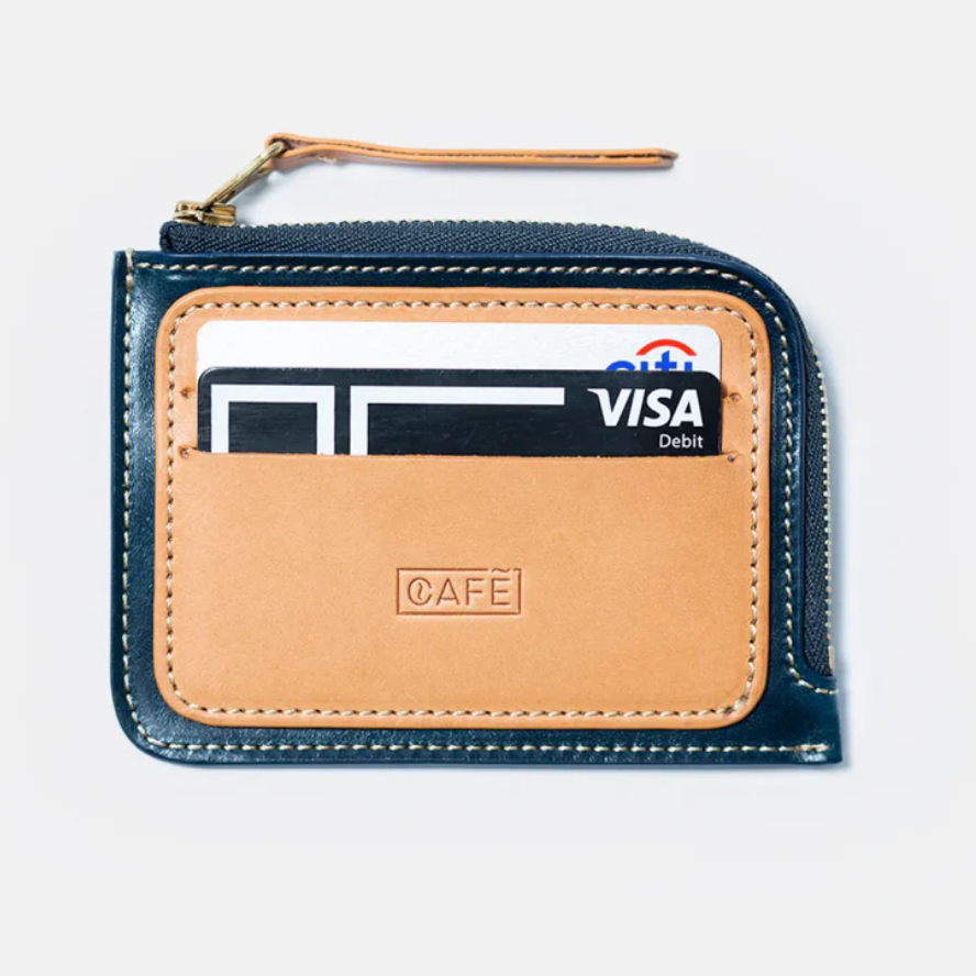 Leather Zip Wallet #2 - Ocean & Natural