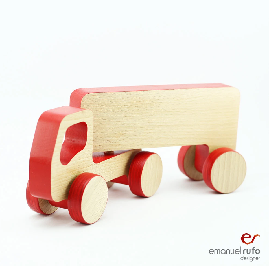 Truck Wooden Toy, Red Wooden Truck with Trailer Toy, Toddler Birthday