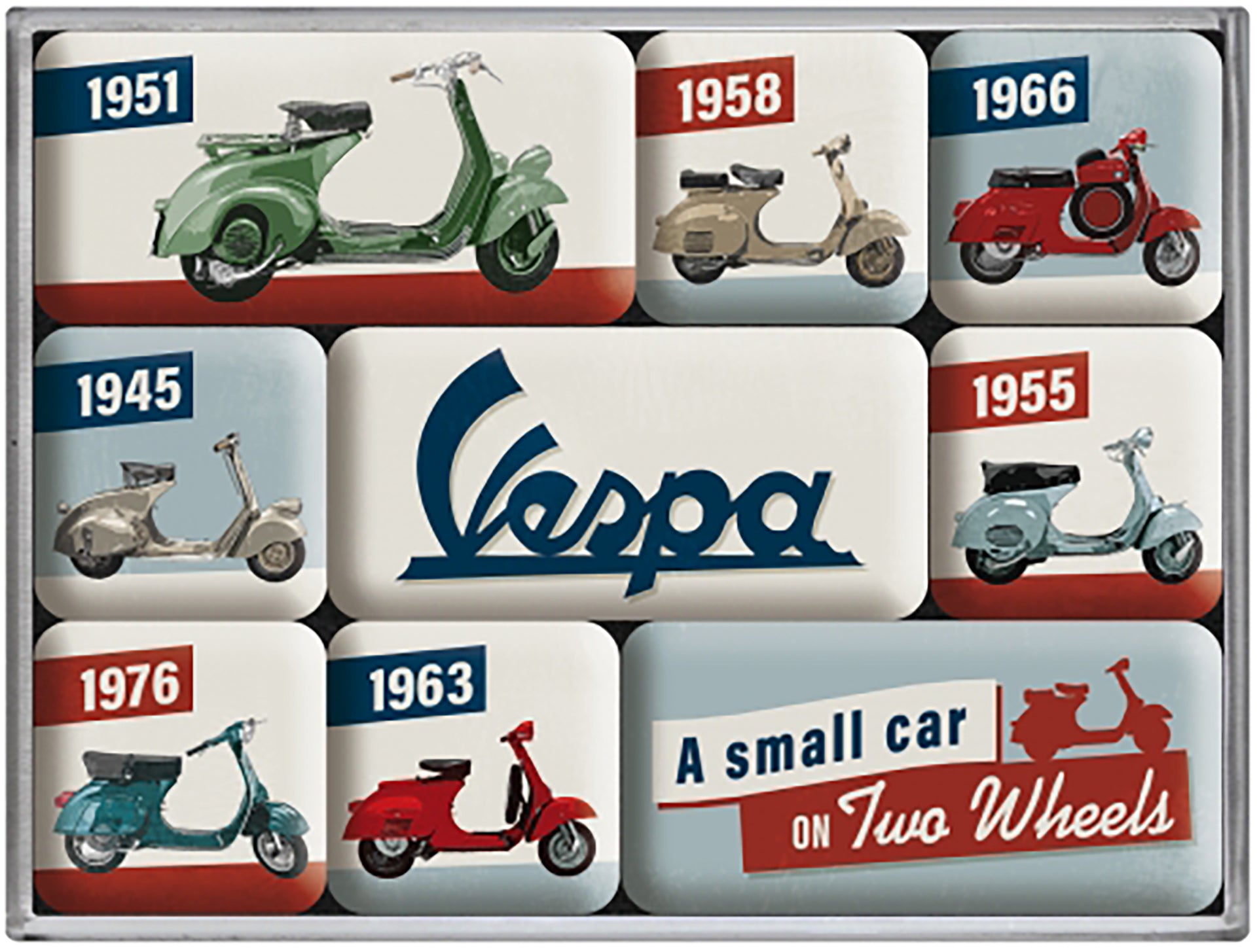 Vespa A Small Car on Two Wheels Magnet Set