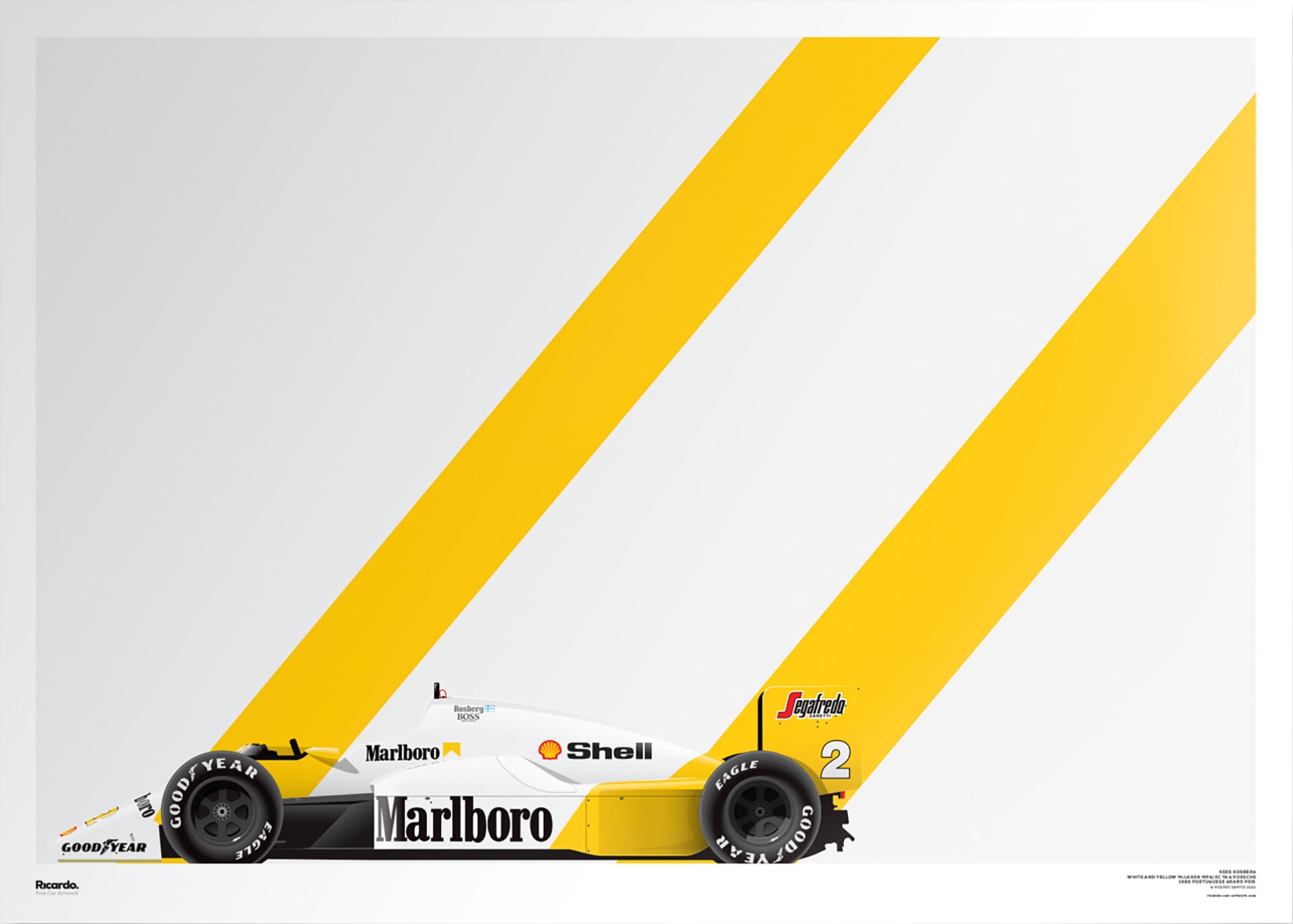 Keke Rosberg, White And Yellow McLaren MP4/2C Tag Porsche, 1986 Portuguese Grand Prix