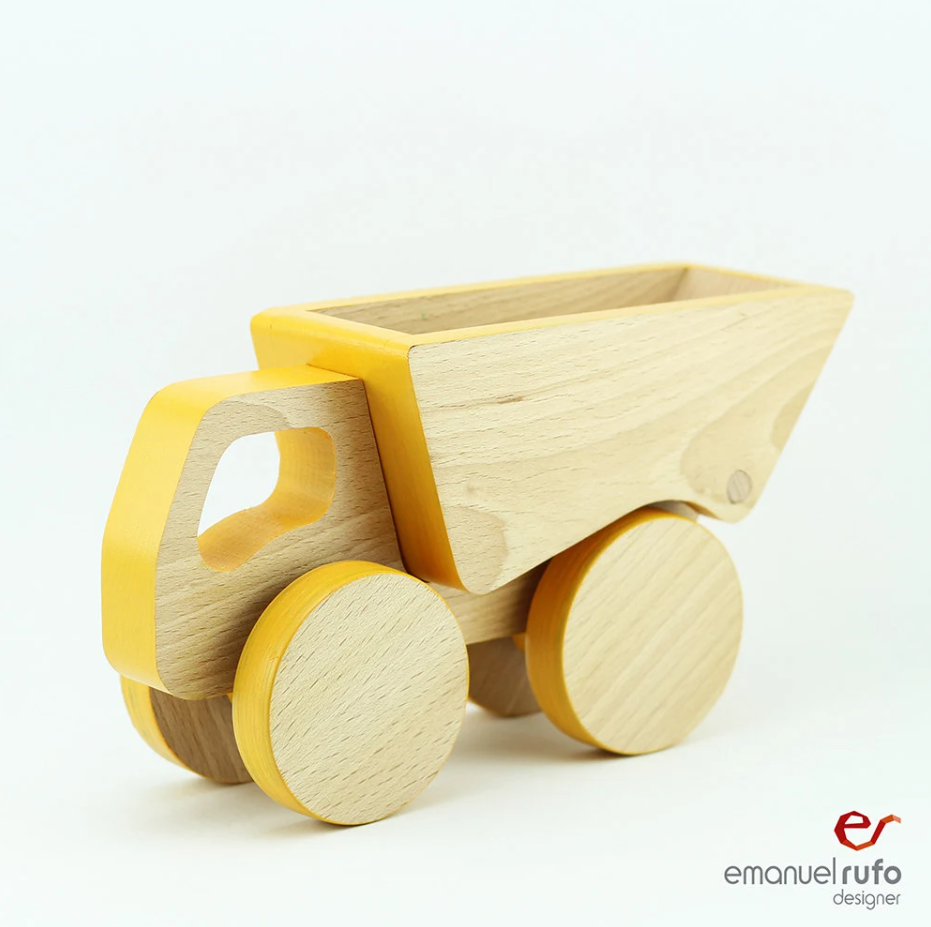 Wooden Push Toy Car, Toddler Birthday Gift Boy, Yellow Truck Toy, Push Toy for Toddlers